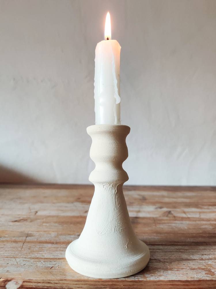 Minimalist white clay  earthenware candle holder - made in Spain