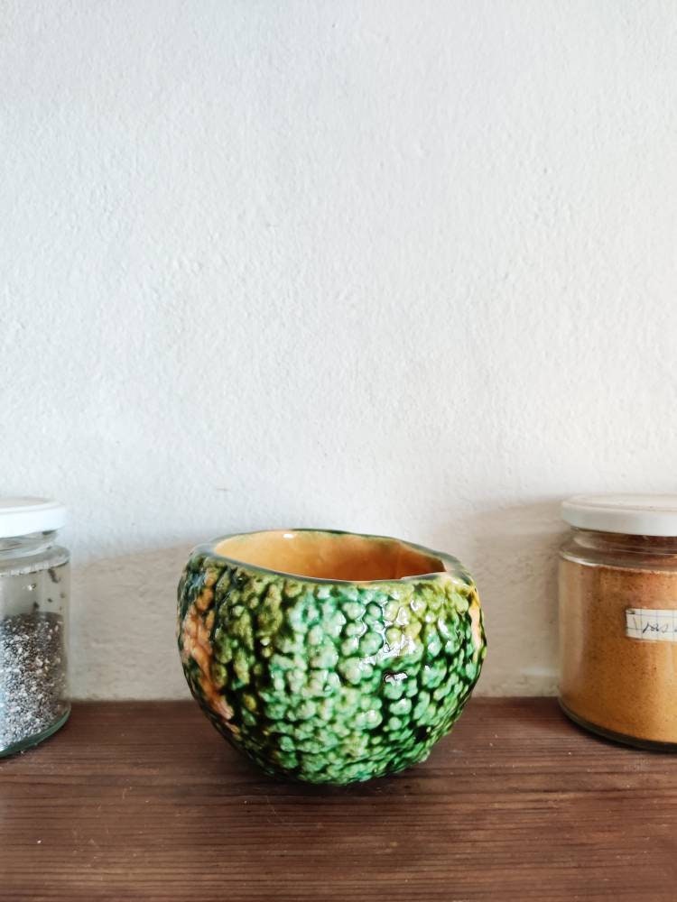 Handmade ceramic bowl - orange shaped container handmade in Spain