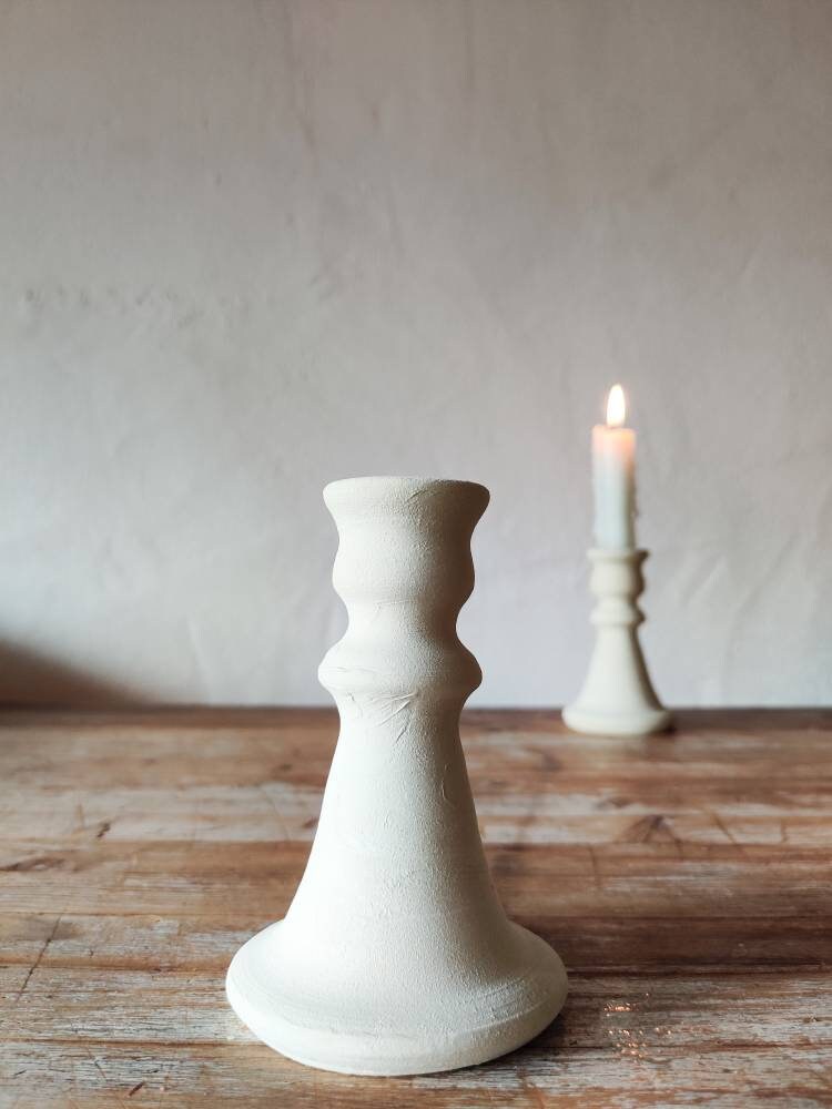 Minimalist white clay  earthenware candle holder - made in Spain