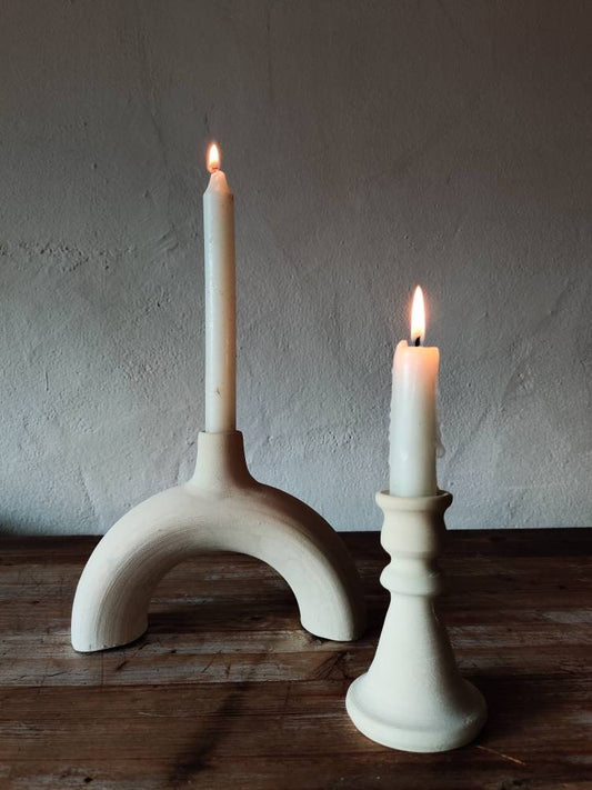 Minimalist white clay  earthenware arch candle holder - made in Spain