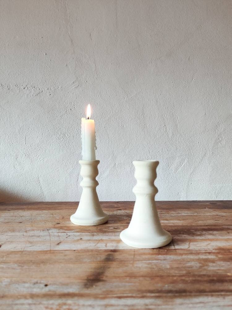 Minimalist white clay  earthenware candle holder - made in Spain