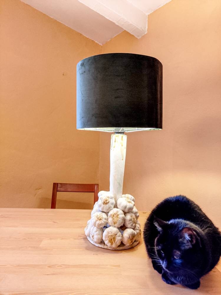 Handmade ceramic garlic topiary table lamp
